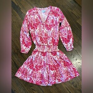 TAJ by Sabrina Crippa Pink Floral Mini Dress XS Paisley Beaded Smocked Party